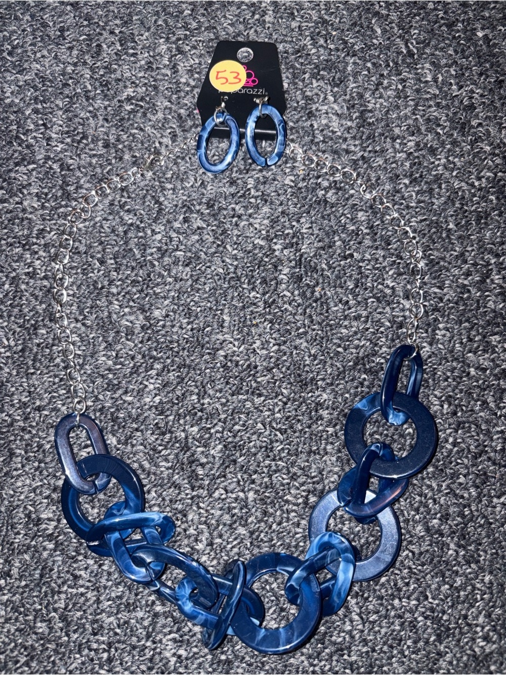 Paparazzi Shiny Blue Link Necklace with Matching Hoop Earrings
